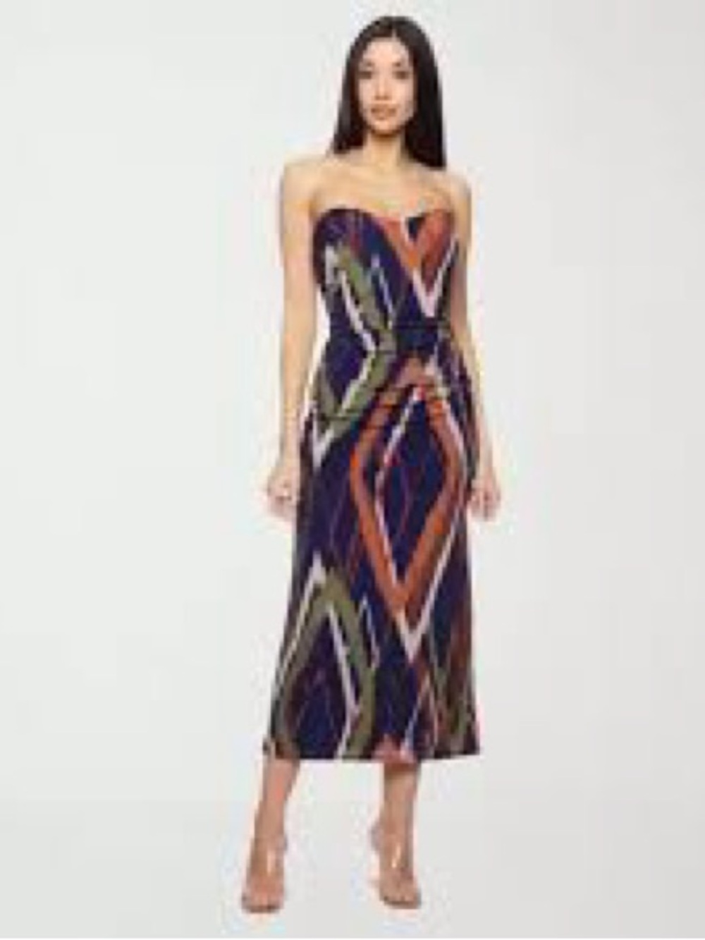 Premier Amour Strapless Chevron Maxi Dress - Navy, Olive & Brown
